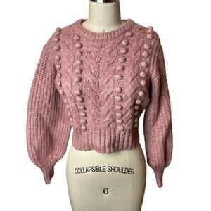 Astr Dusty Rose Crew Neck Cropped Pom Pom Sweater Women's Size S